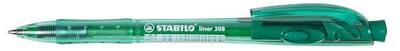 Kuličkové pero "Liner 308", zelená, 0,3mm, stiskací mechanismus, STABILO