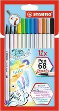 Štětcové fixy "Pen 68 brush", sada 12 barev, STABILO