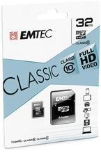 Paměťová karta "Classic", microSDHC, 32GB, CL10, 20/12 MB/s, adaptér, EMTEC ECMSDM32GHC10CG
