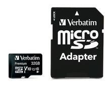 Paměťová karta "Premium", microSDHC, 32GB, CL10/U1, 45/10 MB/s, adaptér, VERBATIM - 1/2