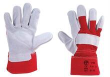Pracovní rukavice z kůže (hovězí štípenka) a bavlny, velikost 10, šedá/červená