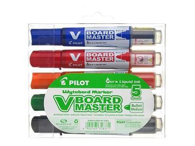 Popisovače "V-Board Master" na bílou tabuli – sada, 5 barev, kuželový hrot, 2,3 mm, PILOT