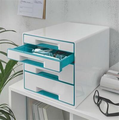 Zásuvkový box "Wow Cube", bílá/ledově modrá, 4 zásuvky, LEITZ - 1