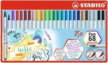 Štětcové fixy "Pen 68 brush", 25 barev, kovová krabička, STABILO