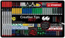 Linery "Creative Tips ARTY", sada, 6 pastelových barev, 5 šířek stopy, plechová krabička, STABILO 89