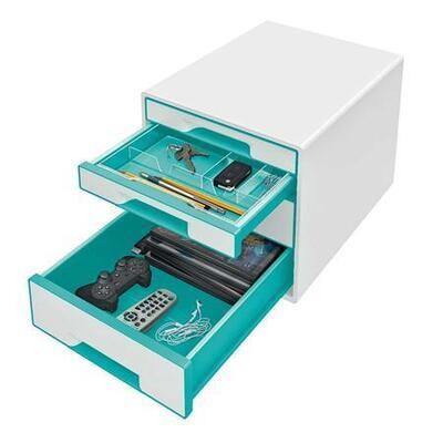Zásuvkový box "Wow Cube", bílá/ledově modrá, 4 zásuvky, LEITZ - 2