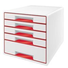 Zásuvkový box "Wow Cube", bílá/červená, 5 zásuvek, LEITZ 52142026