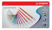 Křídové pastelové barevné pastelky "CarbOthello", sada, 12 barev, kulaté, kovová krabička, STABILO