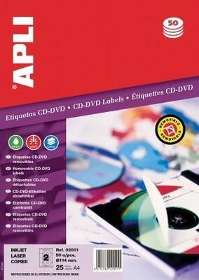 Etikety na CD/DVD, matné, A4, snímatelné, APLI - 2