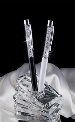 Kuličkové pero SWAROVSKI® Crystals, krémově bílá, bílé krystaly v horní části pera, 14 cm, ART CRYST - 2