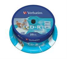 CD-R 700MB, 80min., 52x, Printable, Verbatim, 25-cake