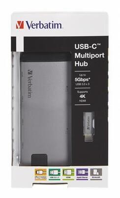 USB-HUB a ethernetový síťový adaptér, microSD, 4 porty, USB 3.0, USB-C, HDMI, VERBATIM - 3