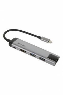 USB-HUB a ethernetový síťový adaptér, 4 porty, USB 3.0, USB-C, HDMI, VERBATIM - 3