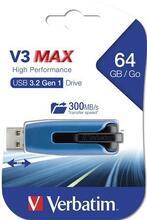 USB flash disk "V3 MAX", modrá-černá, 64GB, USB 3.0, 175/80MB/sec, VERBATIM