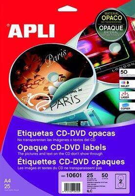 Etikety na CD/DVD "Mega", matné, A4, vnější průměr 114mm, vnitřní průměr 18mm, APLI - 4