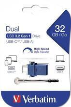 32GB USB Flash 3.0 + USB-C adaptér, VERBATIM "DUAL"