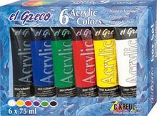 Sada Akrylová barva "EL GRECO", 6 barev, 75 ml v tubě, KREUL