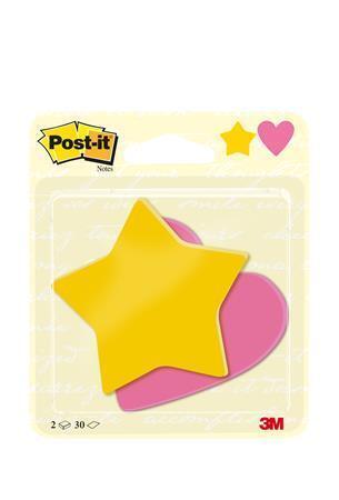 Samolepicí bloček ve tvaru hvězda a srdce, žlutá a růžová, 70 x 72 mm, 2x 30 listů, 3M POSTIT 710023