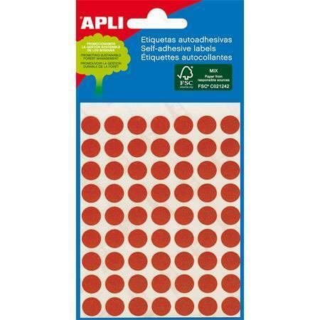 Etikety, červené, kruhové, průměr 8 mm, 288 etiket/balení, APLI