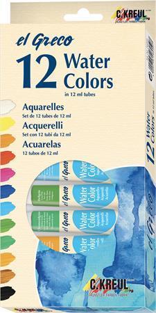 Sada Akvarelové barvy EL GRECO, v tubách 12 ml, 12 barev, KREUL