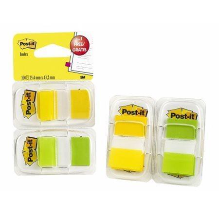 Záložky se zásobníkem, žlutá a zelená,  25x43 mm, 2x50 listů, 3M POSTIT