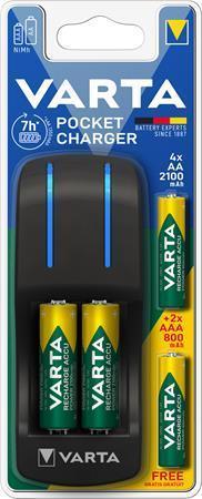 Battery charger, AA/AAA, 4x2100 mAh AA+ 2x 800 mAh AAA, VARTA "Pocket"