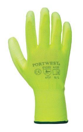 Pracovní rukavice máčené na dlani a prstech v polyuretanu, velikost 10, žluté