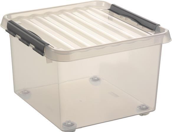 Úložný box "Q-line", transparentní, s víkem, s kolečky, 26 l, plast, HELIT