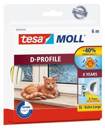 Gumové těsnění "tesamoll® D profil 5393", bílá, 9 mm x 6 m, TESA