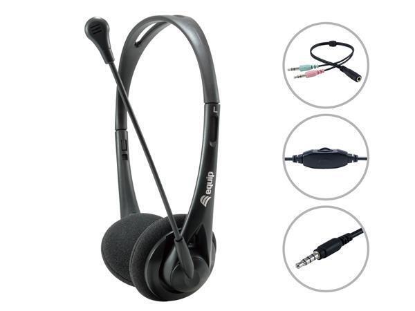 Náhlavní sluchátka "Life", s mikrofonem, drátová, 3,5 mm jack, černá, EQUIP 245302