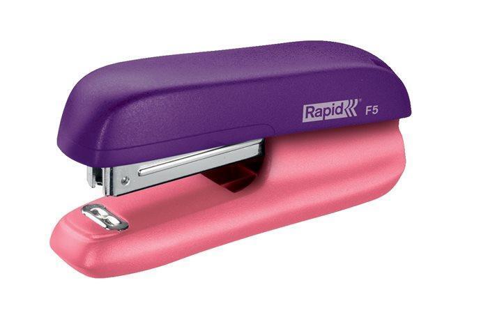 Sešívačka "F5" a mini děrovačka Rapid "FC10", pastelová fialová-broskvová, set, 10 listů, RAPID