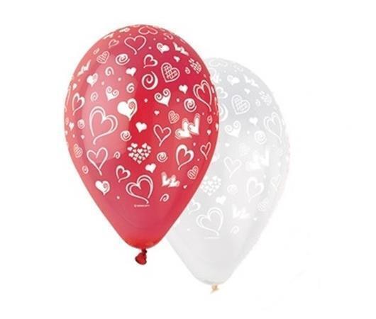 Balónek, červená, srdíčka, 30 cm