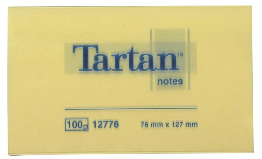 Samolepící bloček, 127x76 mm, 100 lístků, TARTAN, žlutý