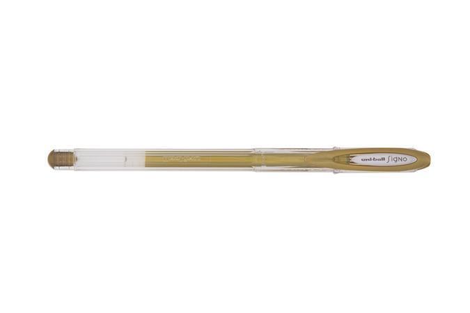 Gelové pero "UM-120", metalická zlatá, 0,5mm, s uzávěrem, UNI