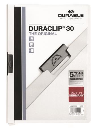 Desky s rychlovazačem "DURACLIP® 30", bílá, s klipem, A4, DURABLE