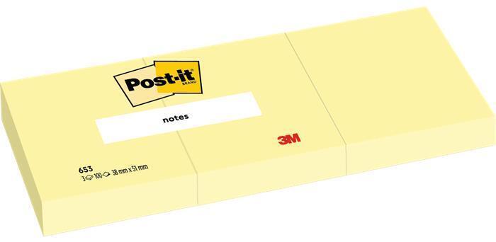 Samolepicí bloček, žlutý, 38x51 mm, 3x100 listů, 3M POSTIT