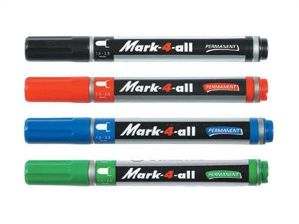 Permanentní popisovač "Mark-4-all", zelená, 1,5-2,5mm, kuželový hrot, STABILO
