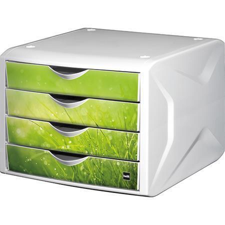 Zásuvkový box "Chameleon", 4 zásuvky, bílo-zelená, plast, HELIT