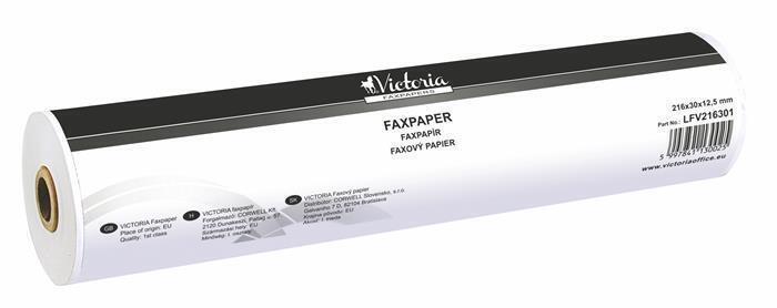 Faxový papír, 216 mm x 30 m x 12,5 mm  (šířka x délka x vnitřní průměr), VICTORIA