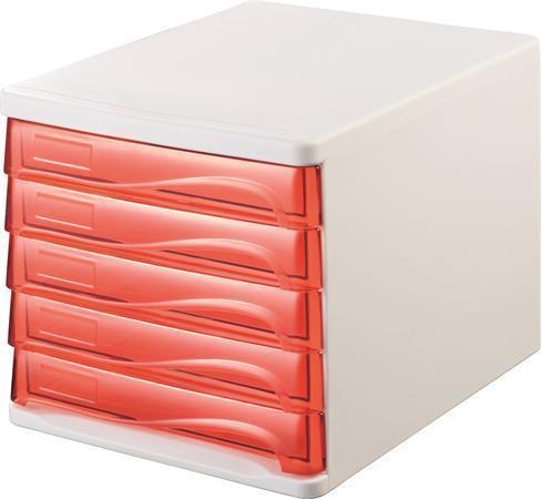 Zásuvkový box, 5x zásuvka, šedý/červený, plastový, HELIT