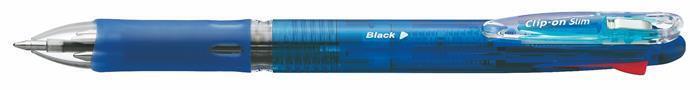 45972 Kuličkové pero "Clip-on Slim 4C", 4 barvy, 0,24 mm, stiskací mechanismus, modré tělo, ZEBRA