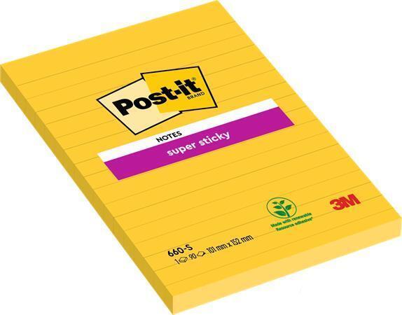 Samolepicí bloček "Super Sticky", ultra žlutá, 102 x 152 mm, 90 listů, linkovaný, 3M POSTIT 71001727