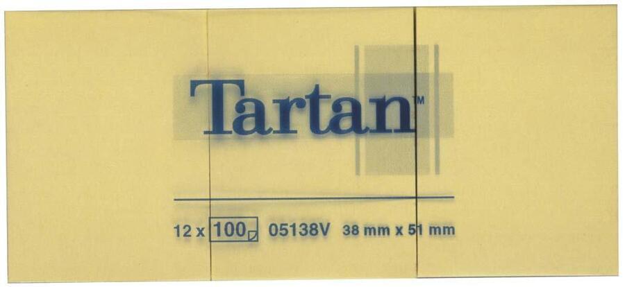Samolepící bloček, 38x51 mm, 100 lístků, TARTAN, žlutý