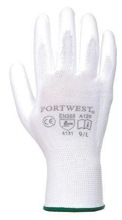 Pracovní rukavice máčené na dlani a prstech v polyuretanu, velikost 10, bílé