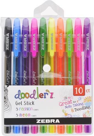 Sada gelových per "Doodler'z Neon & Fashion", 10 neonových barev, 0,33 mm, ZEBRA 02618