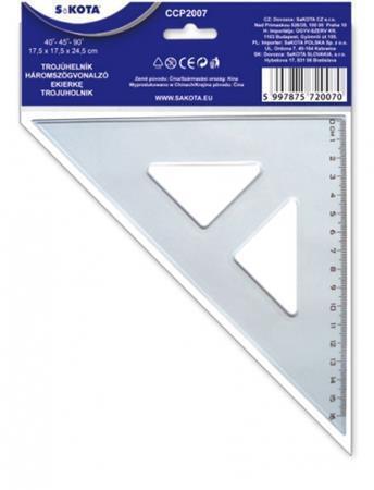 Trojúhelníkové pravítko, plastové, 45°, 16 cm, SAKOTA