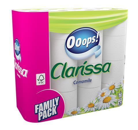 Toaletní papír "Clarissa", heřmánek, 3-vrstvé, 32 rolí