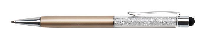 Kuličkové a dotykové pero "MADE WITH SWAROVSKI ELEMENTS", zlatá, s krystaly, 14 cm