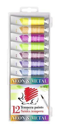Temperové barvy "Ježek", metalické a neonové barvy, 12 ks, ICO