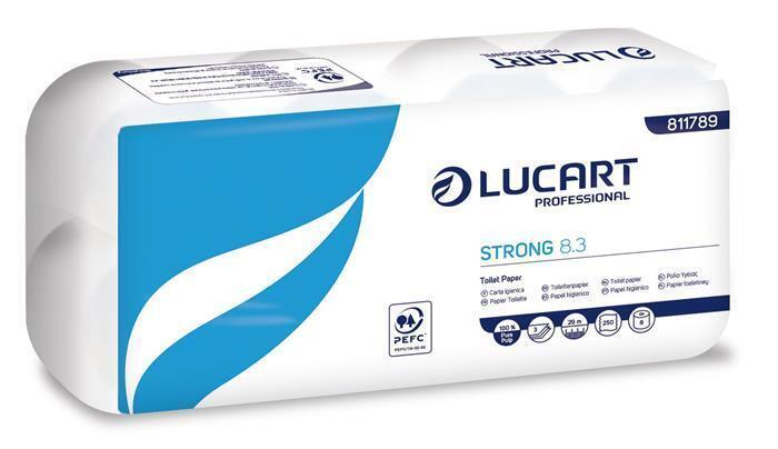 Toaletní papír "Strong 8.3", bílá, 3 vrstvy, malá role, 8 rolí, LUCART 811789P